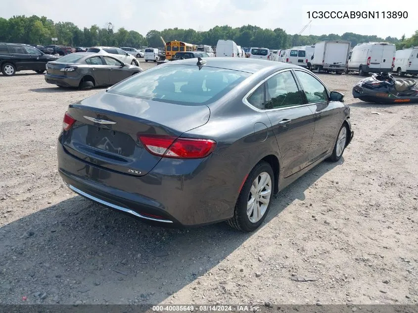 2016 Chrysler 200 Limited VIN: 1C3CCCAB9GN113890 Lot: 40085649