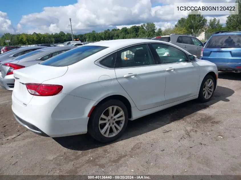 2016 Chrysler 200 Limited VIN: 1C3CCCAB0GN120422 Lot: 40136440