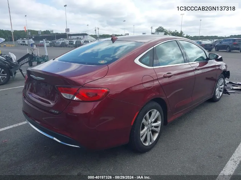 1C3CCCAB2GN137318 2016 Chrysler 200 Limited