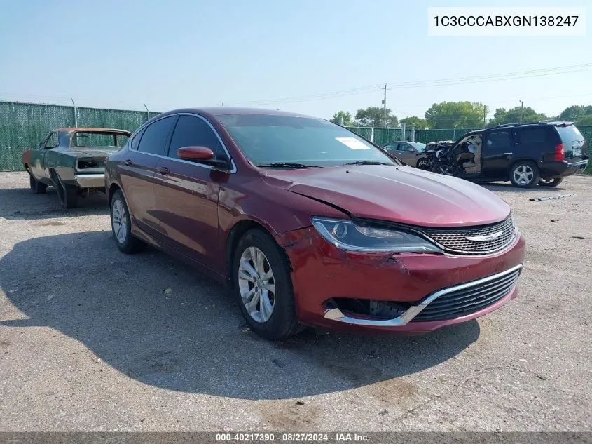 2016 Chrysler 200 Limited VIN: 1C3CCCABXGN138247 Lot: 40217390