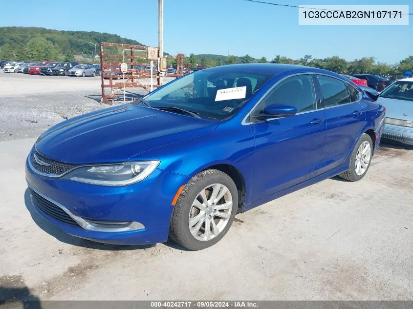 2016 Chrysler 200 Limited VIN: 1C3CCCAB2GN107171 Lot: 40242717