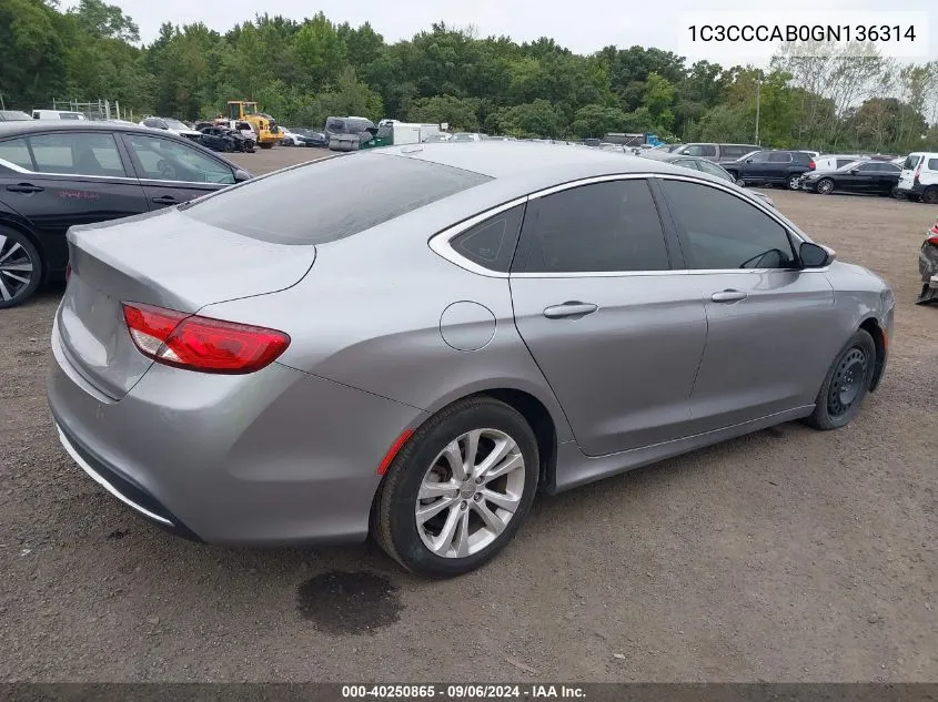 2016 Chrysler 200 Limited VIN: 1C3CCCAB0GN136314 Lot: 40250865