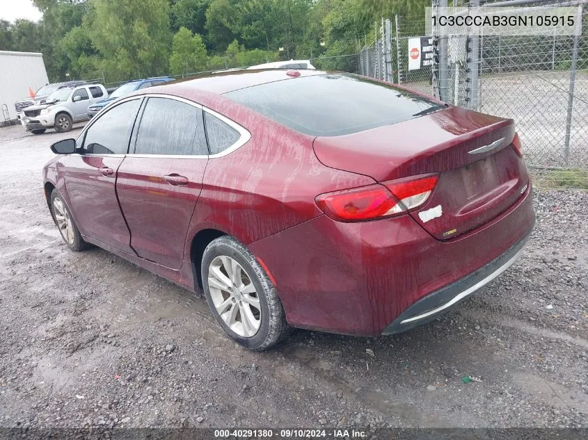 2016 Chrysler 200 Limited VIN: 1C3CCCAB3GN105915 Lot: 40291380