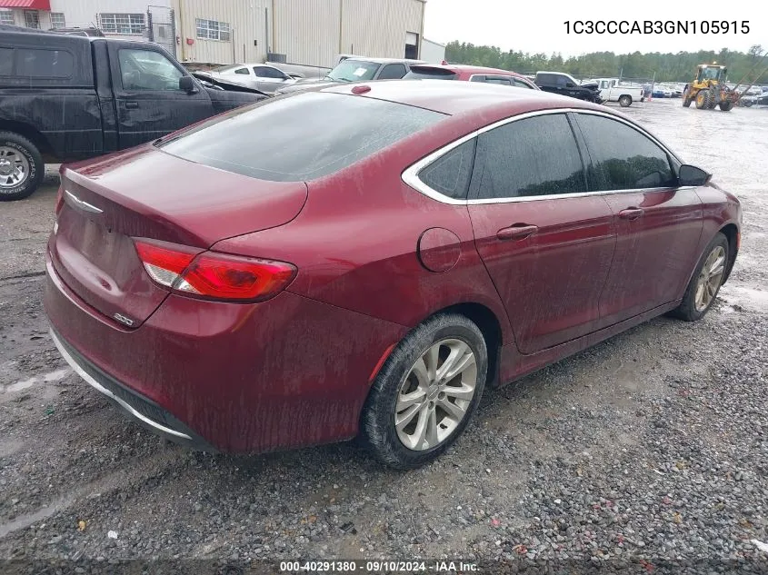 2016 Chrysler 200 Limited VIN: 1C3CCCAB3GN105915 Lot: 40291380