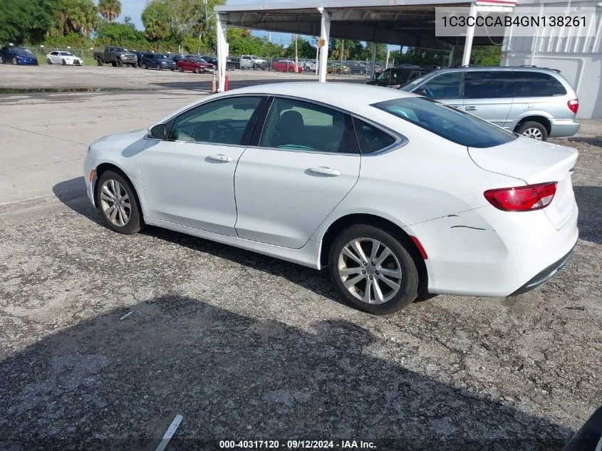 2016 Chrysler 200 Limited VIN: 1C3CCCAB4GN138261 Lot: 40317120