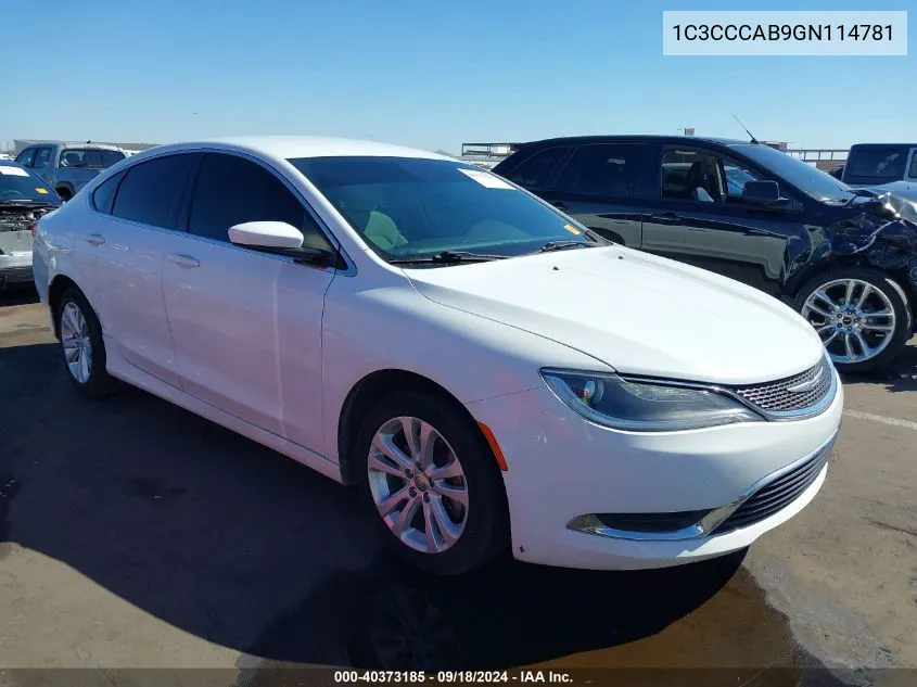 2016 Chrysler 200 Limited VIN: 1C3CCCAB9GN114781 Lot: 40373185