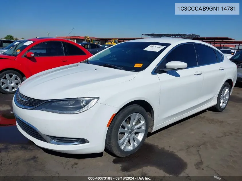 2016 Chrysler 200 Limited VIN: 1C3CCCAB9GN114781 Lot: 40373185