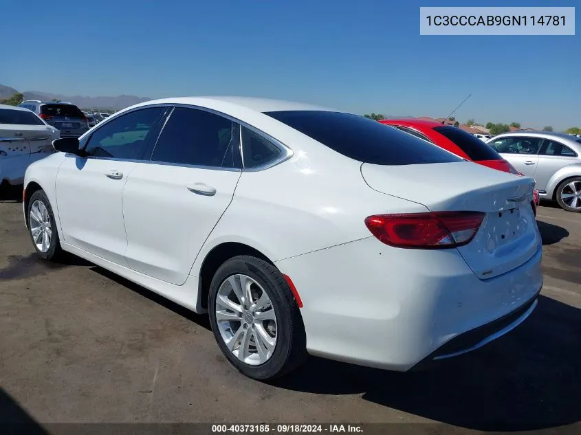 2016 Chrysler 200 Limited VIN: 1C3CCCAB9GN114781 Lot: 40373185