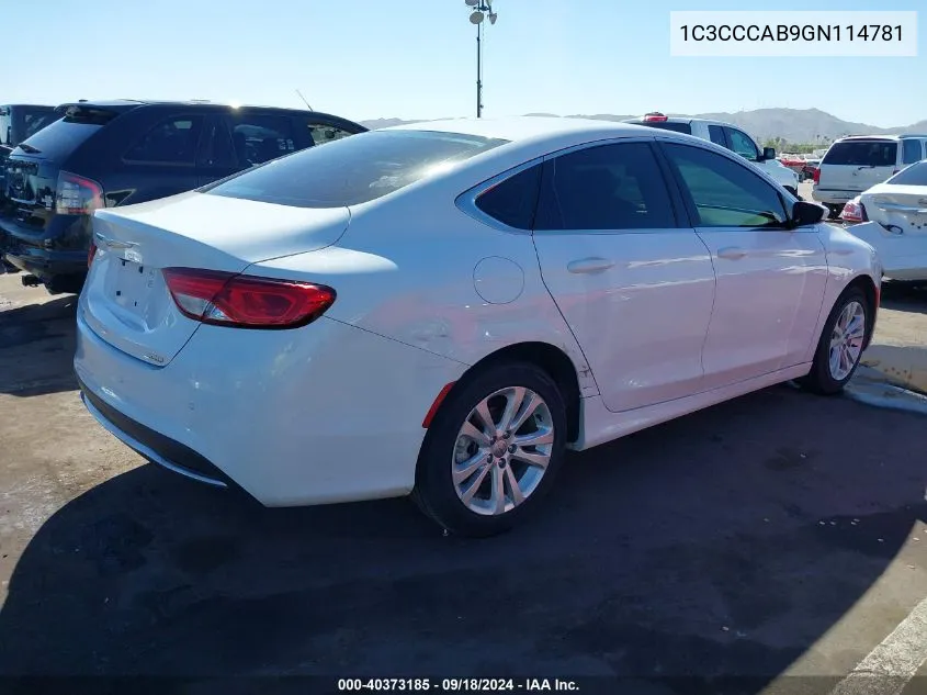 2016 Chrysler 200 Limited VIN: 1C3CCCAB9GN114781 Lot: 40373185