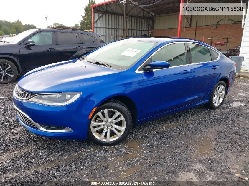 2016 Chrysler 200 Limited VIN: 1C3CCCAB6GN115838 Lot: 40384356