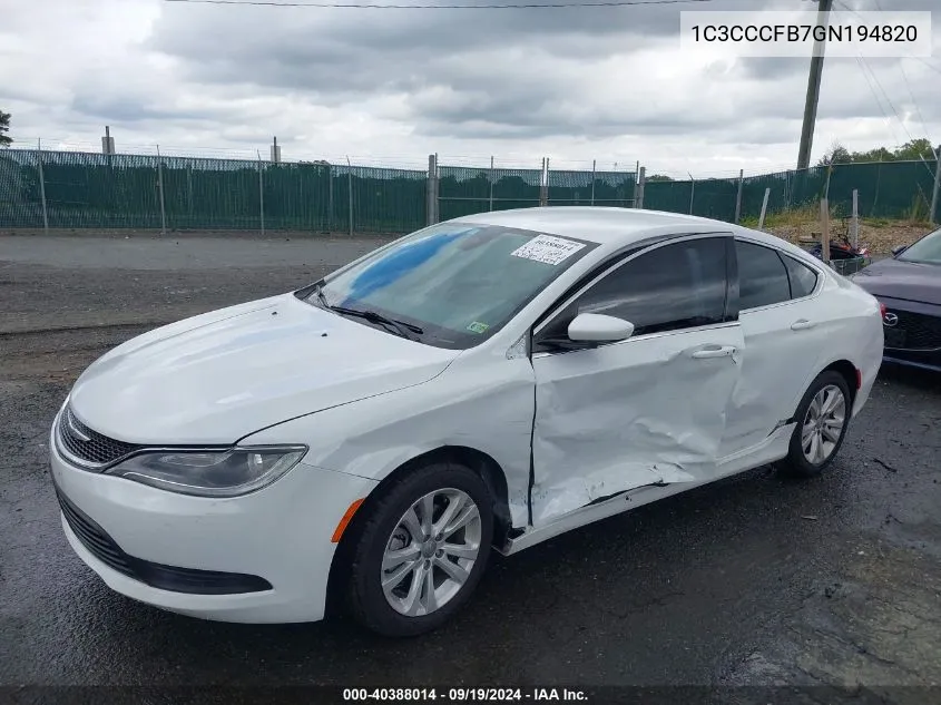 2016 Chrysler 200 Touring VIN: 1C3CCCFB7GN194820 Lot: 40388014