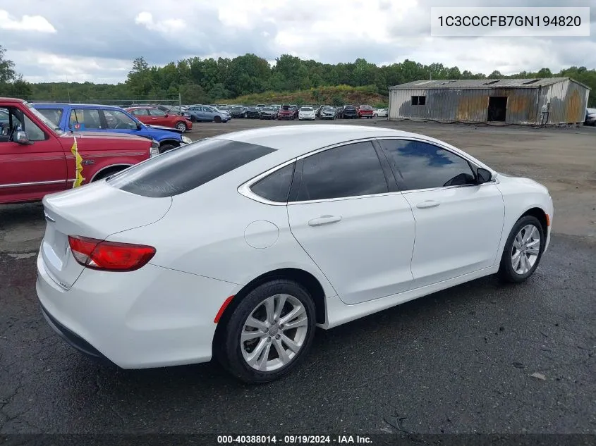 2016 Chrysler 200 Touring VIN: 1C3CCCFB7GN194820 Lot: 40388014