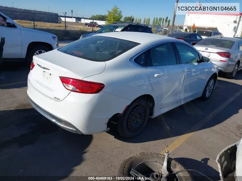 2016 Chrysler 200 Limited VIN: 1C3CCCAB1GN104665 Lot: 40489163