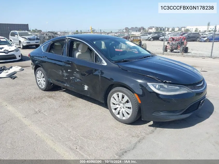 2016 Chrysler 200 Lx VIN: 1C3CCCFBXGN178238 Lot: 40560390