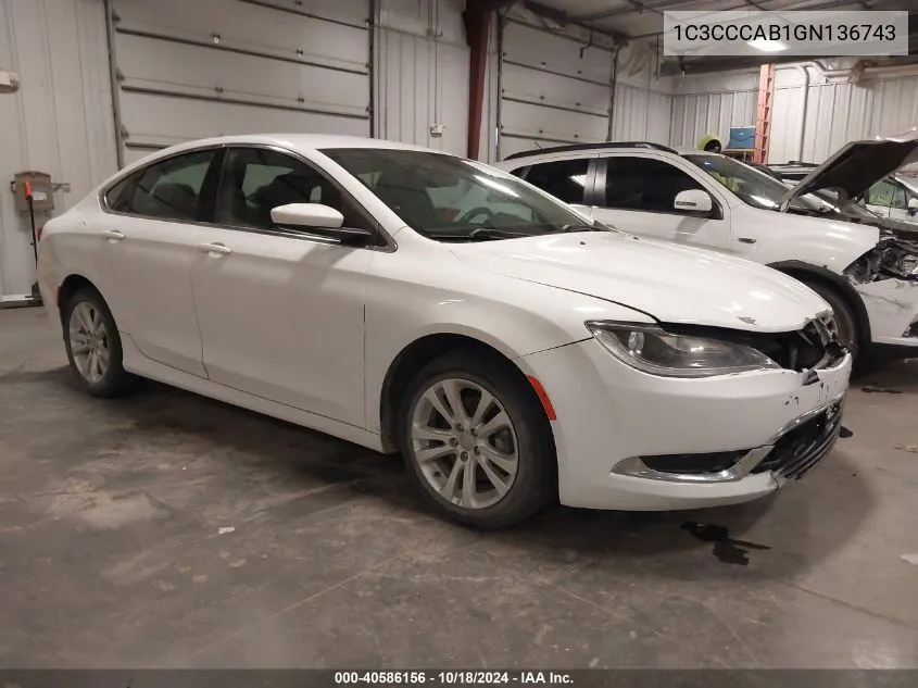 2016 Chrysler 200 Limited VIN: 1C3CCCAB1GN136743 Lot: 40586156