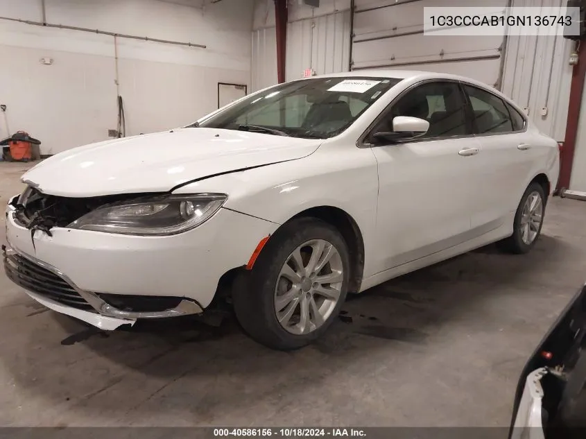 2016 Chrysler 200 Limited VIN: 1C3CCCAB1GN136743 Lot: 40586156