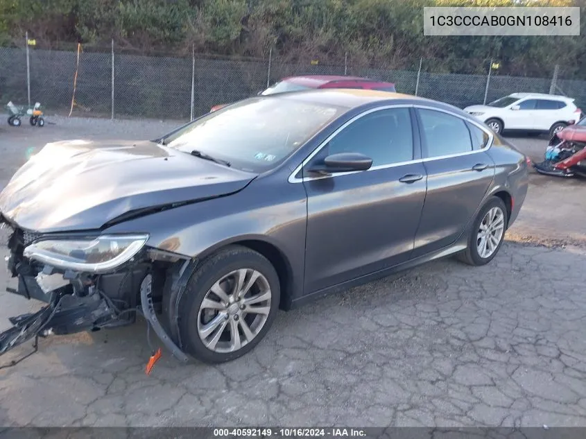 2016 Chrysler 200 Limited VIN: 1C3CCCAB0GN108416 Lot: 40592149