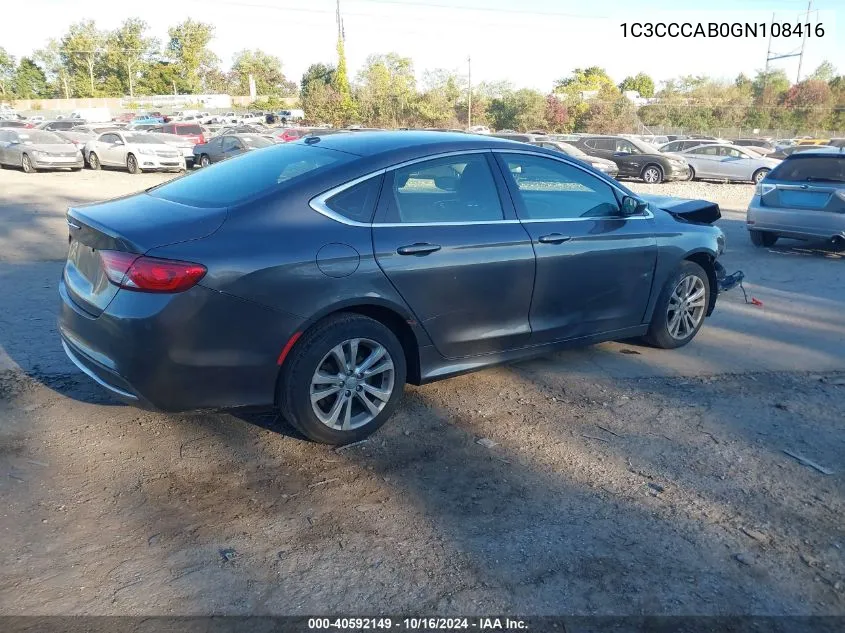 2016 Chrysler 200 Limited VIN: 1C3CCCAB0GN108416 Lot: 40592149