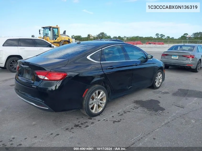 2016 Chrysler 200 Limited VIN: 1C3CCCABXGN136319 Lot: 40614561