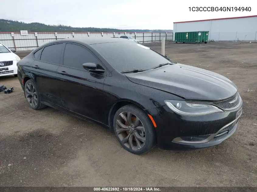 2016 Chrysler 200 S VIN: 1C3CCCBG4GN194940 Lot: 40622692