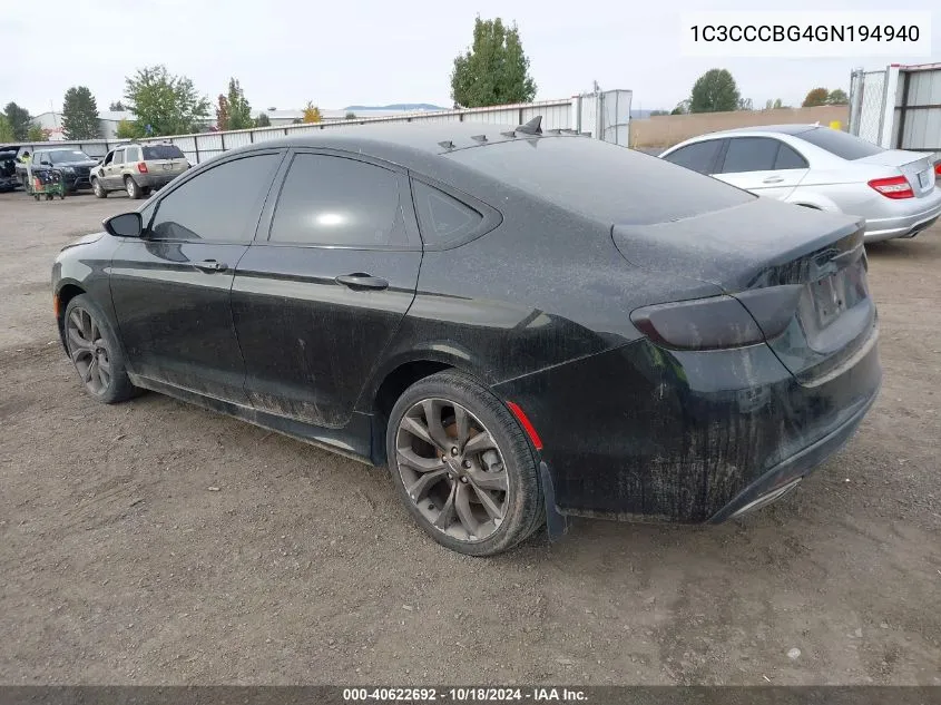 2016 Chrysler 200 S VIN: 1C3CCCBG4GN194940 Lot: 40622692