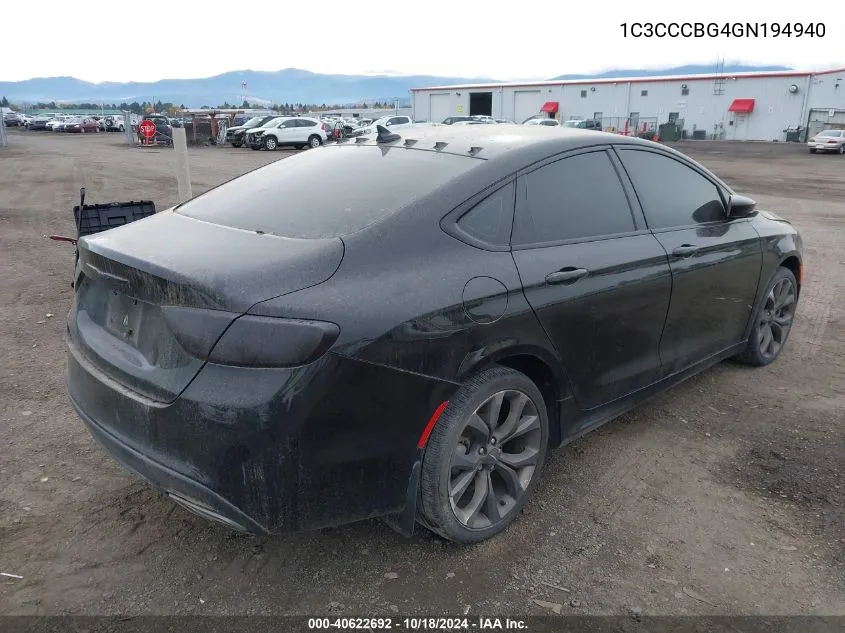 2016 Chrysler 200 S VIN: 1C3CCCBG4GN194940 Lot: 40622692