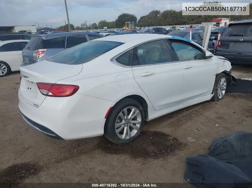 2016 Chrysler 200 Limited VIN: 1C3CCCAB5GN187713 Lot: 40716392