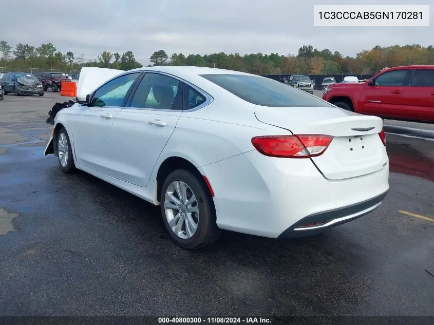 2016 Chrysler 200 Limited VIN: 1C3CCCAB5GN170281 Lot: 40800300