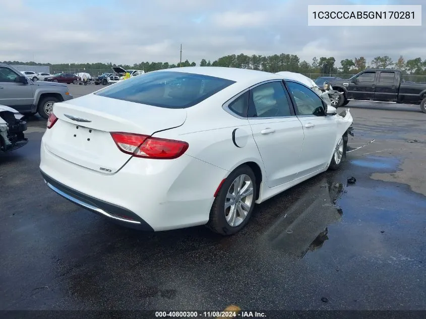 2016 Chrysler 200 Limited VIN: 1C3CCCAB5GN170281 Lot: 40800300