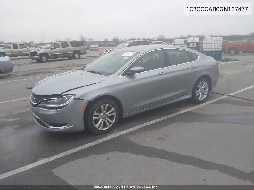 2016 Chrysler 200 Limited VIN: 1C3CCCAB0GN137477 Lot: 40843692