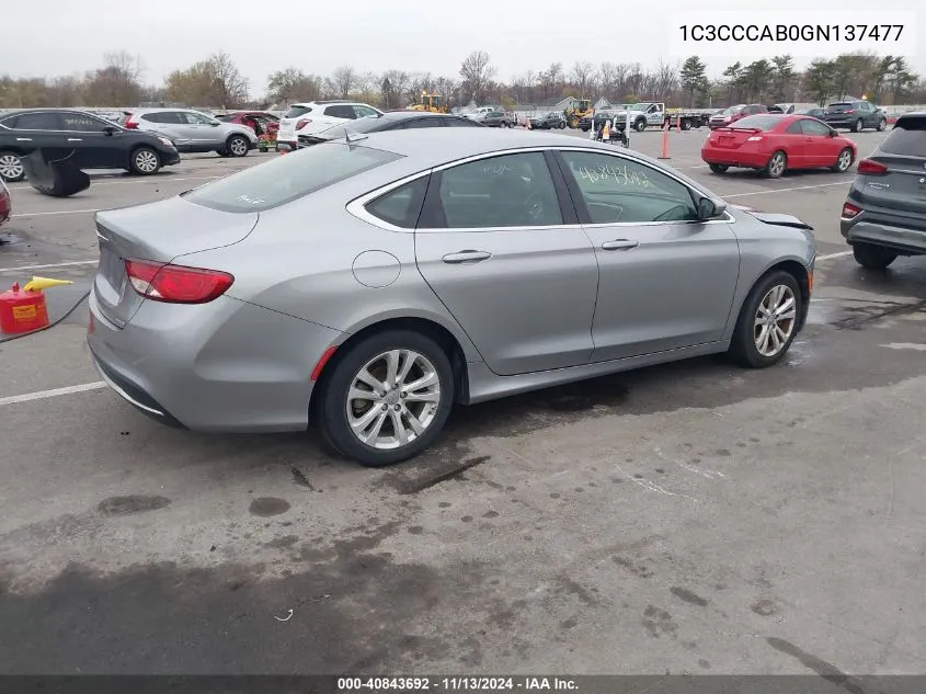 2016 Chrysler 200 Limited VIN: 1C3CCCAB0GN137477 Lot: 40843692