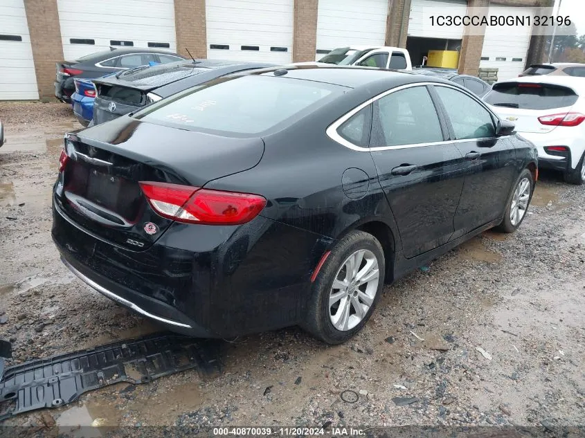 2016 Chrysler 200 Limited VIN: 1C3CCCAB0GN132196 Lot: 40870039