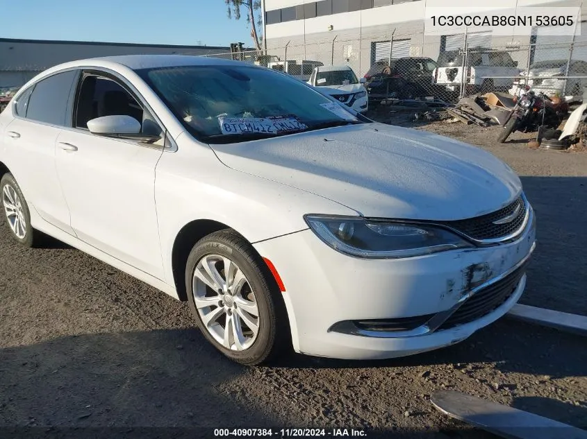 2016 Chrysler 200 Limited VIN: 1C3CCCAB8GN153605 Lot: 40907384