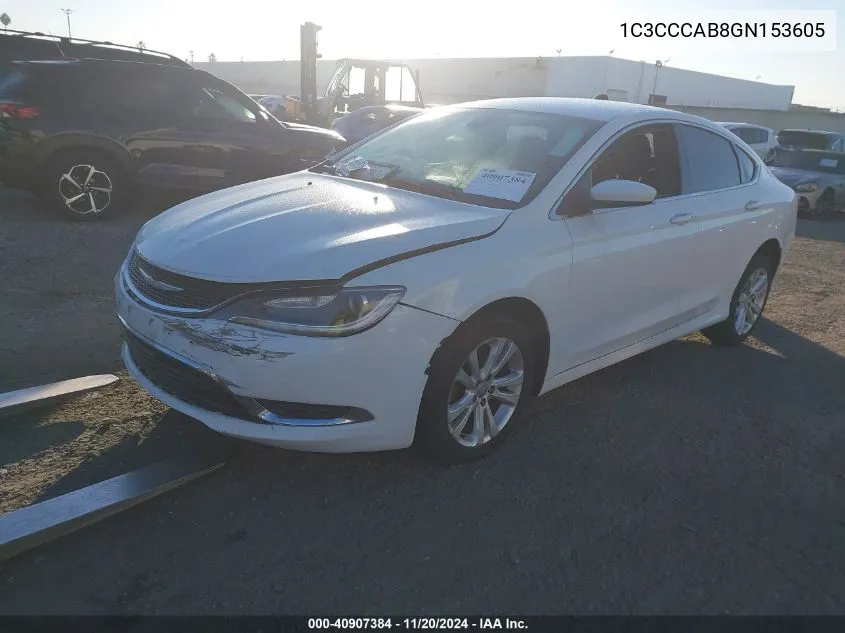 2016 Chrysler 200 Limited VIN: 1C3CCCAB8GN153605 Lot: 40907384