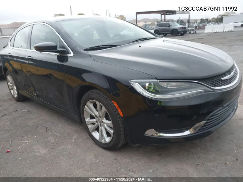 2016 Chrysler 200 Limited VIN: 1C3CCCAB7GN111992 Lot: 40922984