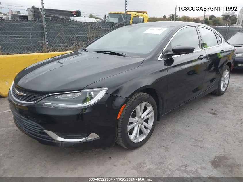 2016 Chrysler 200 Limited VIN: 1C3CCCAB7GN111992 Lot: 40922984