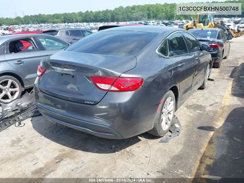 2017 Chrysler 200 Touring VIN: 1C3CCCFBXHN500748 Lot: 39875486