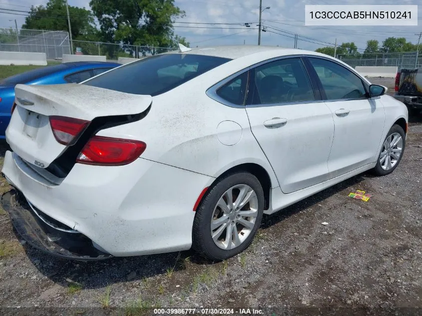 2017 Chrysler 200 Limited Platinum VIN: 1C3CCCAB5HN510241 Lot: 39986777