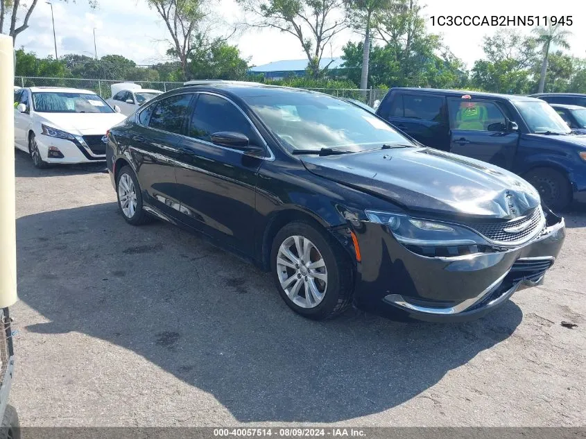 2017 Chrysler 200 Limited Platinum VIN: 1C3CCCAB2HN511945 Lot: 40057514