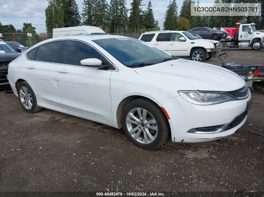 2017 Chrysler 200 Limited Platinum VIN: 1C3CCCAB2HN503781 Lot: 40492476