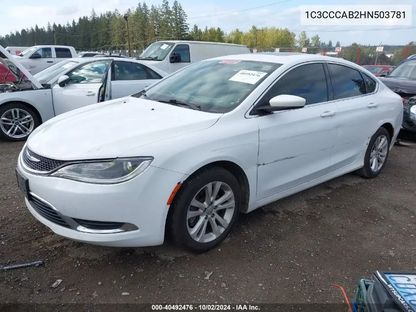 2017 Chrysler 200 Limited Platinum VIN: 1C3CCCAB2HN503781 Lot: 40492476