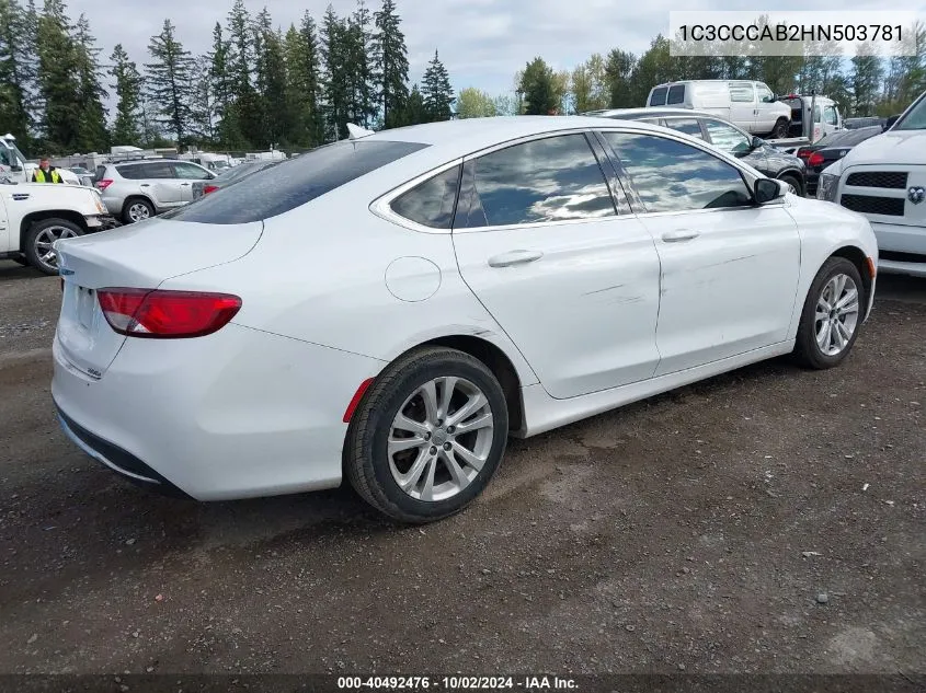 2017 Chrysler 200 Limited Platinum VIN: 1C3CCCAB2HN503781 Lot: 40492476