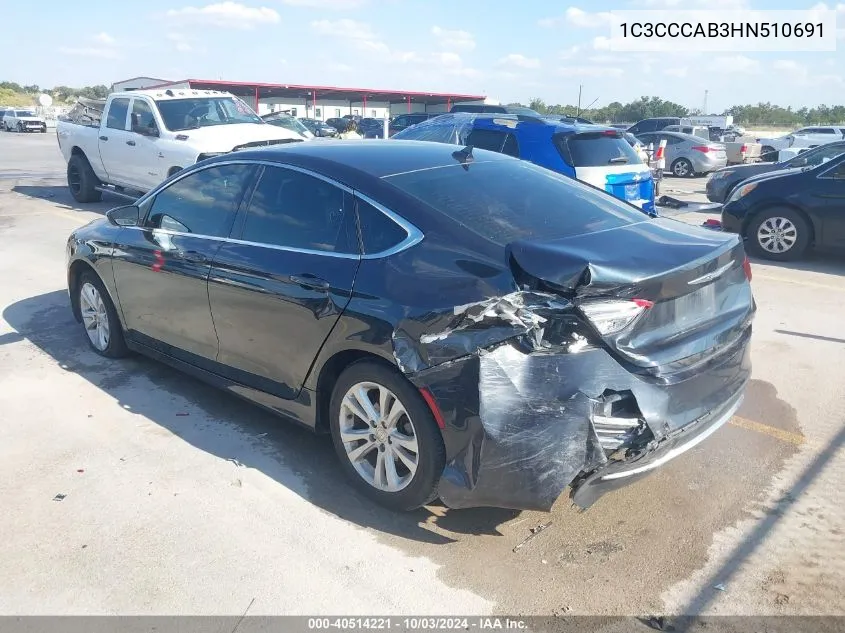 2017 Chrysler 200 Limited Platinum VIN: 1C3CCCAB3HN510691 Lot: 40514221