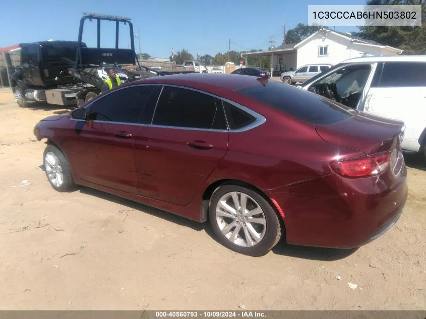 2017 Chrysler 200 Limited Platinum VIN: 1C3CCCAB6HN503802 Lot: 40560793