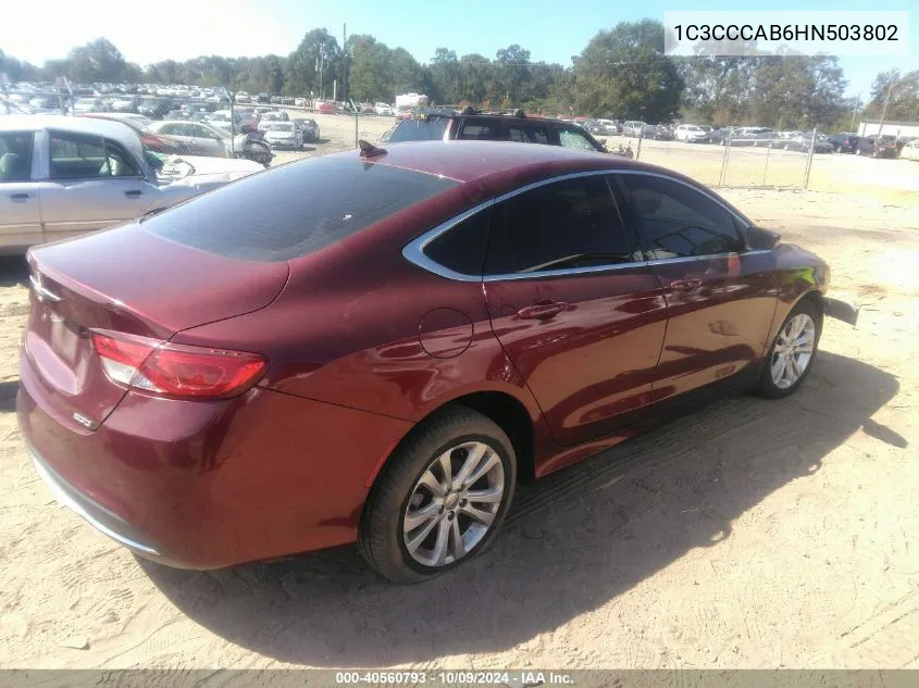 2017 Chrysler 200 Limited Platinum VIN: 1C3CCCAB6HN503802 Lot: 40560793