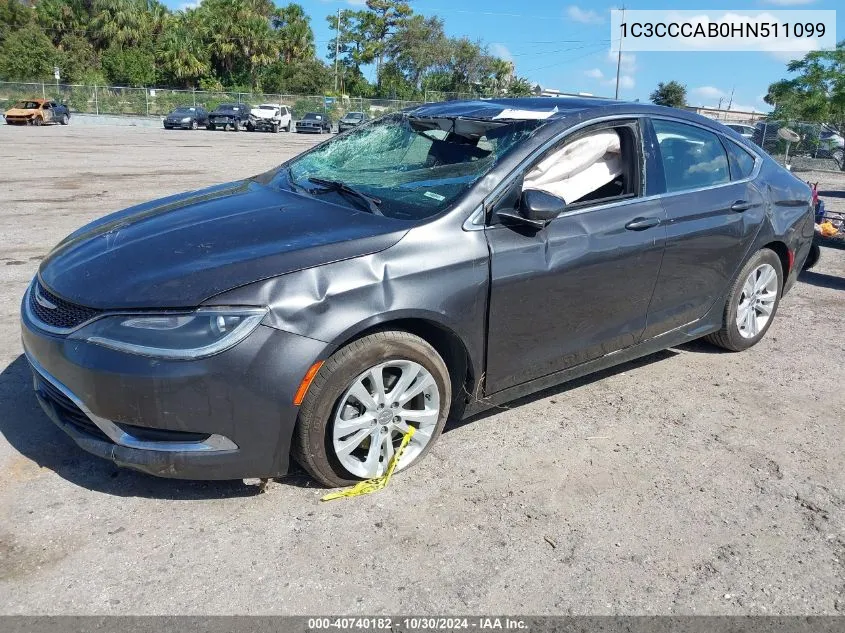 2017 Chrysler 200 Limited Platinum VIN: 1C3CCCAB0HN511099 Lot: 40740182