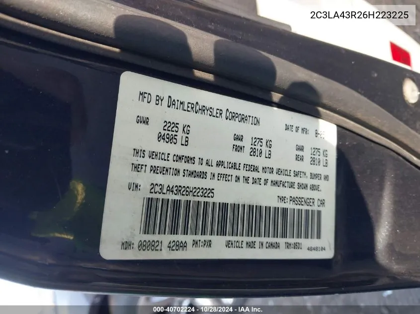 2C3LA43R26H223225 2006 Chrysler 300