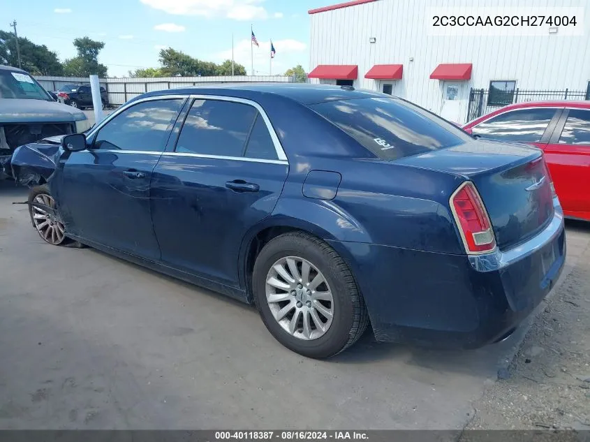 2012 Chrysler 300 VIN: 2C3CCAAG2CH274004 Lot: 40118387