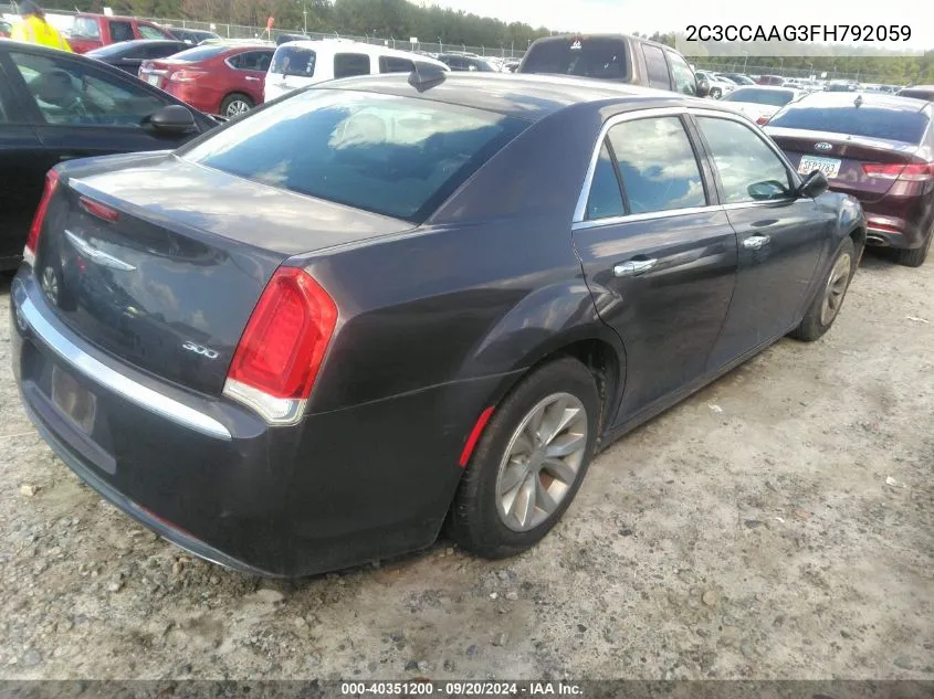 2015 Chrysler 300 Limited VIN: 2C3CCAAG3FH792059 Lot: 40351200