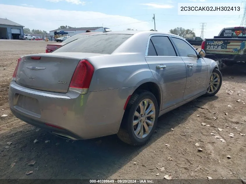 2018 Chrysler 300 Limited Awd VIN: 2C3CCAKG2JH302413 Lot: 40399649